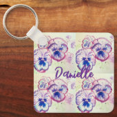 Pansy Pansies Paarse Bloem Bloem Roze Sleutelhanger (Voorkant)