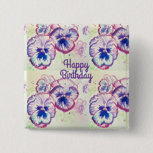 Pansy Pansies Paarse Bloem Bloem Roze Vierkante Button 5,1 Cm (Voorkant)