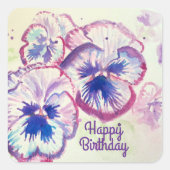 Pansy Pansies Paarse Bloem Bloem Roze Vierkante Sticker (Voorkant)