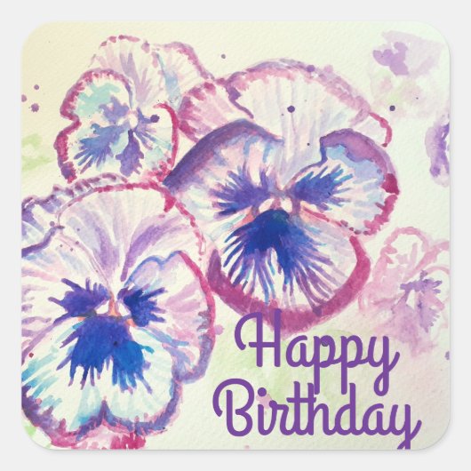 Pansy Pansies Paarse Bloem Bloem Roze Vierkante Sticker (Voorkant)
