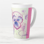 Pansy Pansies Paarse Waterverf Bloem Bloem Roze Latte Mok (Rechterhoek)