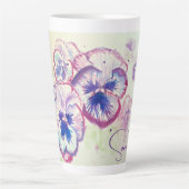 Pansy Pansies Paarse Waterverf Bloem Bloem Roze Latte Mok (Voorkant)