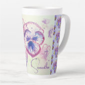 Pansy Pansies Paarse Waterverf Bloem Bloem Roze Latte Mok (Rechterhoek)