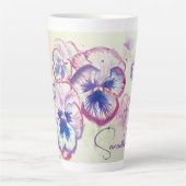 Pansy Pansies Paarse Waterverf Bloem Bloem Roze Latte Mok (Voorkant)
