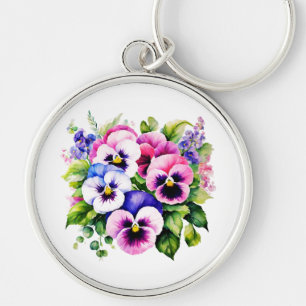Pansy Perfection: Waterdichte Zilveren Sleutelhang Sleutelhanger