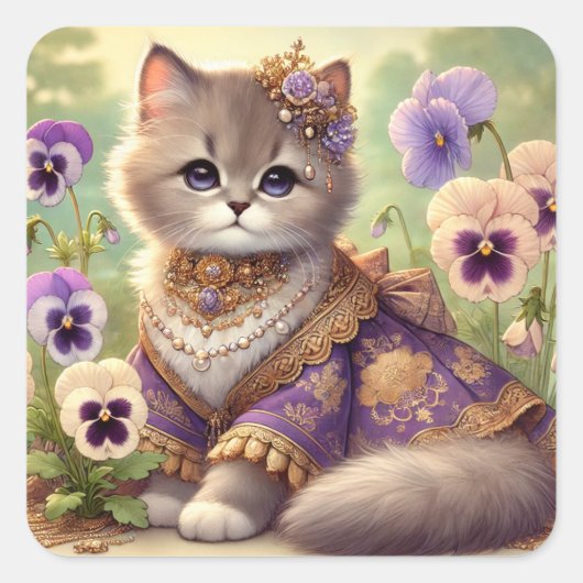 Pansy Princess Cat Vierkante Sticker (Voorkant)