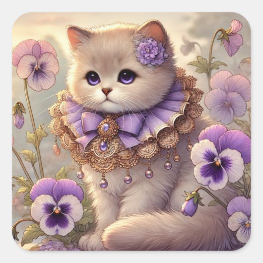 Pansy Princess Cat Vierkante Sticker (Voorkant)