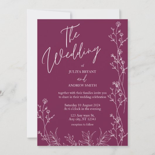 Pansy Purple floral wedding Invitation Kaart (Voorkant)