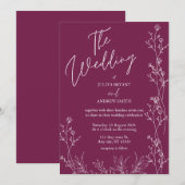 Pansy Purple floral wedding Invitation Kaart (Voorkant / Achterkant)