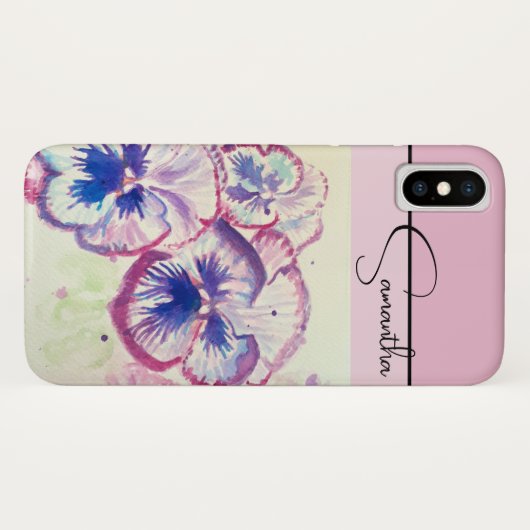 Pansy Roze Waterverf Pansies Bloemen Telefoon Case-Mate iPhone Case (Achterkant (horizontaal))