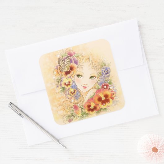 Pansy Square Sticker (Envelop)