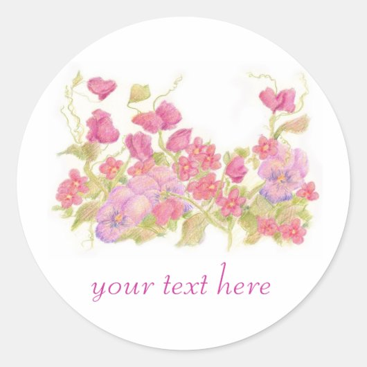 Pansy Sweet Peas Garden Aangepaste naam Ronde Sticker (Voorkant)