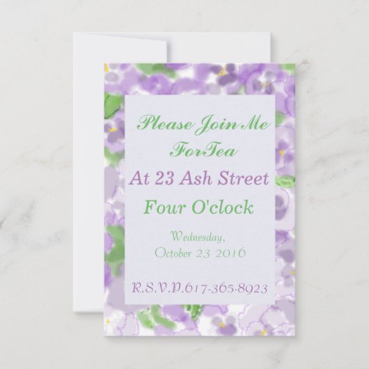 Pansy Tea Invitation Kaart (Voorkant)