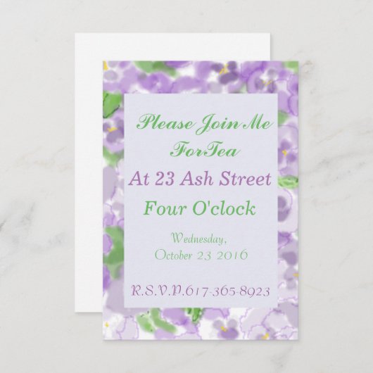 Pansy Tea Invitation Kaart (Voorkant / Achterkant)