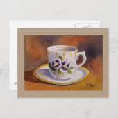 Pansy Teacup en Saucer Briefkaart (Voorkant / Achterkant)