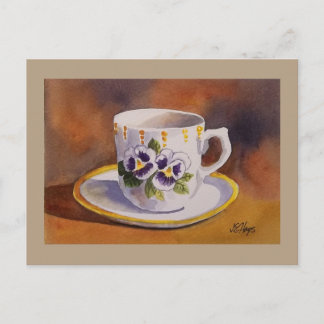 Pansy Teacup en Saucer Briefkaart