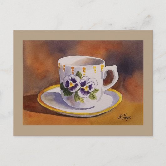 Pansy Teacup en Saucer Briefkaart (Voorkant)