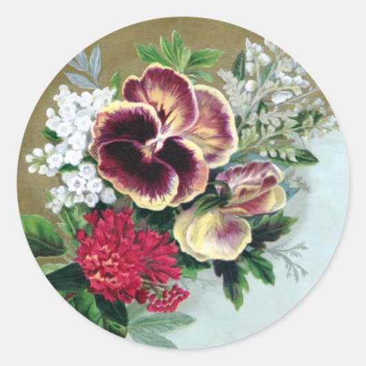 Pansy Tussie-Mussie Ronde Sticker (Voorkant)
