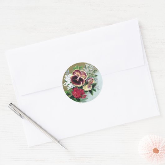 Pansy Tussie-Mussie Ronde Sticker (Envelop)