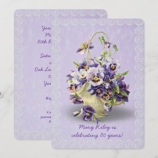 Pansy verjaardagsfeestje kaart (Voorkant / Achterkant)