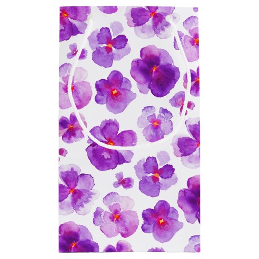 Pansy viola paarse witte waterverf kunst geschenkt klein cadeauzakje (Achterkant)