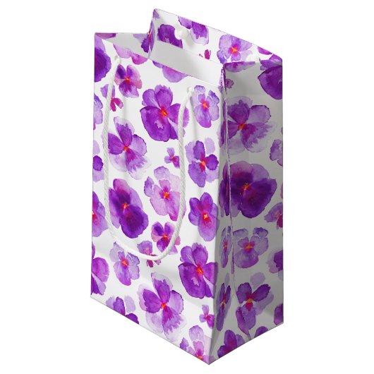 Pansy viola paarse witte waterverf kunst geschenkt klein cadeauzakje (Voorkant Gekanteld)