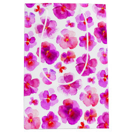 Pansy viola roze wit waterverf kunst geschenktas medium cadeauzakje