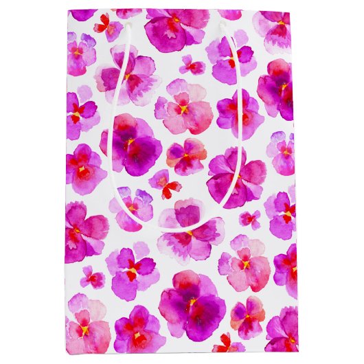 Pansy viola roze wit waterverf kunst geschenktas medium cadeauzakje (Voorkant)