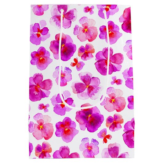 Pansy viola roze wit waterverf kunst geschenktas medium cadeauzakje (Achterkant)