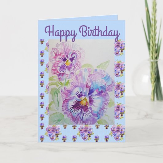 Pansy Viola violas Violet floral paars Waterverf Kaart (Voorkant)