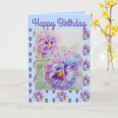 Pansy Viola violas Violet floral paars Waterverf Kaart (Gele Bloem)