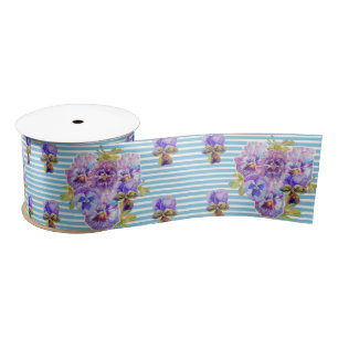 Pansy Waterverf Baby Blauw Shabby  bloemen Satijnen Lint