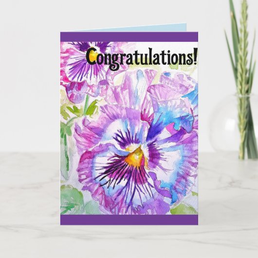 Pansy Waterverf Bloem Bloemen Gefeliciteerd Kaart (Voorkant)