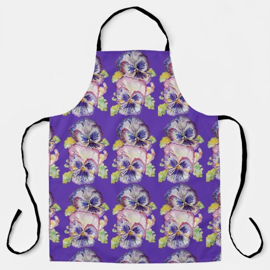 Pansy Waterverf Bloem bloemenkeuken Schort (Voorkant)