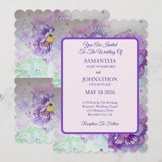 Pansy Waterverf Bloemen Bloemen Bloemen Huwelijksu Kaart (Voorkant / Achterkant)