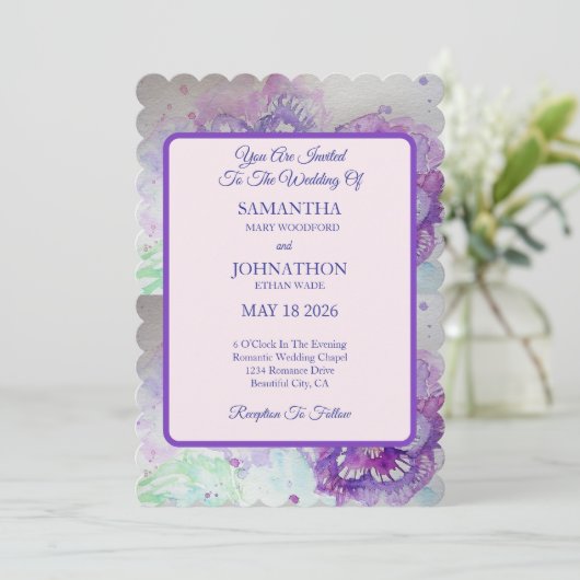 Pansy Waterverf Bloemen Bloemen Bloemen Huwelijksu Kaart (Staand voorkant)