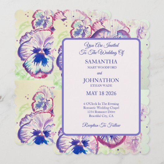Pansy Waterverf Bloemen Bloemen Bloemen Huwelijksu Kaart (Voorkant / Achterkant)