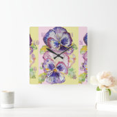 Pansy Waterverf Floral Flower Childs Room Clock Vierkante Klok (Huis)