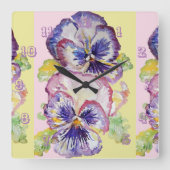 Pansy Waterverf Floral Flower Childs Room Clock Vierkante Klok (Voorkant)