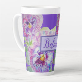 Pansy Waterverf Floral Paarse ventilator Latte Mok