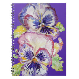 Pansy Waterverf Floral Pattern on Indigo Paars Notitieboek