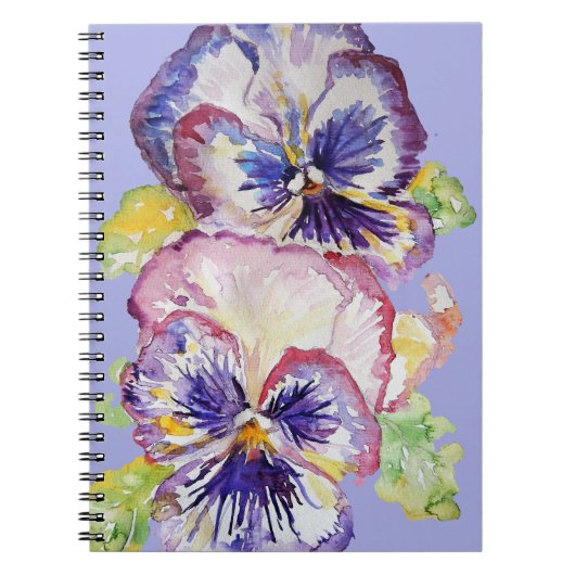Pansy Waterverf Floral Pattern on Lila Lavender Notitieboek (Voorkant)