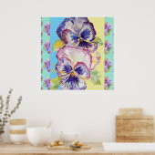 Pansy Waterverf Flower Painting Aqua Poster (Keuken)
