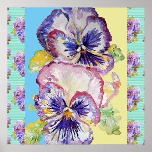 Pansy Waterverf Flower Painting Aqua Poster