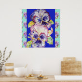Pansy Waterverf Flower Painting Navy blue Poster (Keuken)