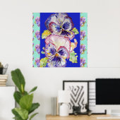 Pansy Waterverf Flower Painting Navy blue Poster (Thuiskantoor)