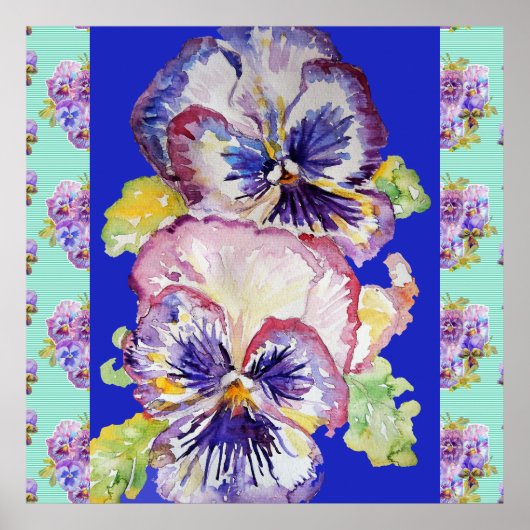 Pansy Waterverf Flower Painting Navy blue Poster (Voorkant)