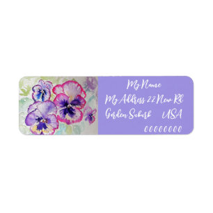 Pansy Waterverf Flower Return-adreslabels Etiket