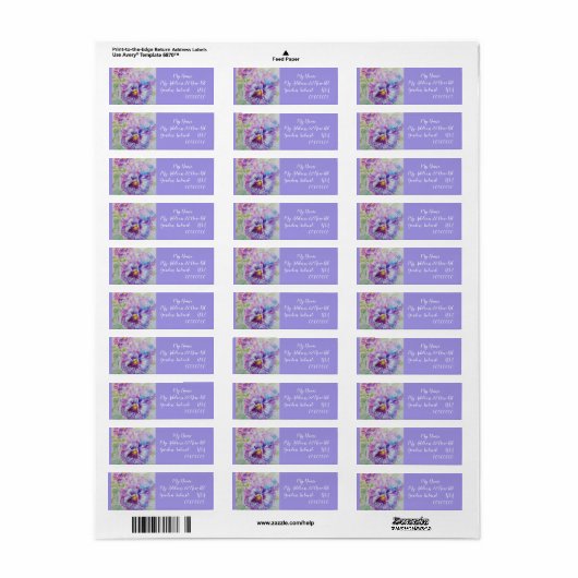 Pansy Waterverf Flower Return-adreslabels Etiket (Full Sheet)
