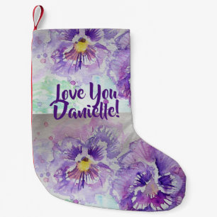 Pansy Waterverf Flowers Floral Love you Stocking Kleine Kerstsok